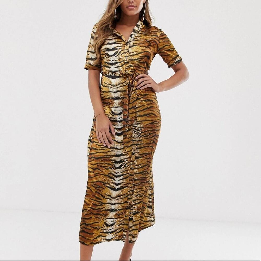 Missguided Tiger Print Midi Dress Size 4 NWT